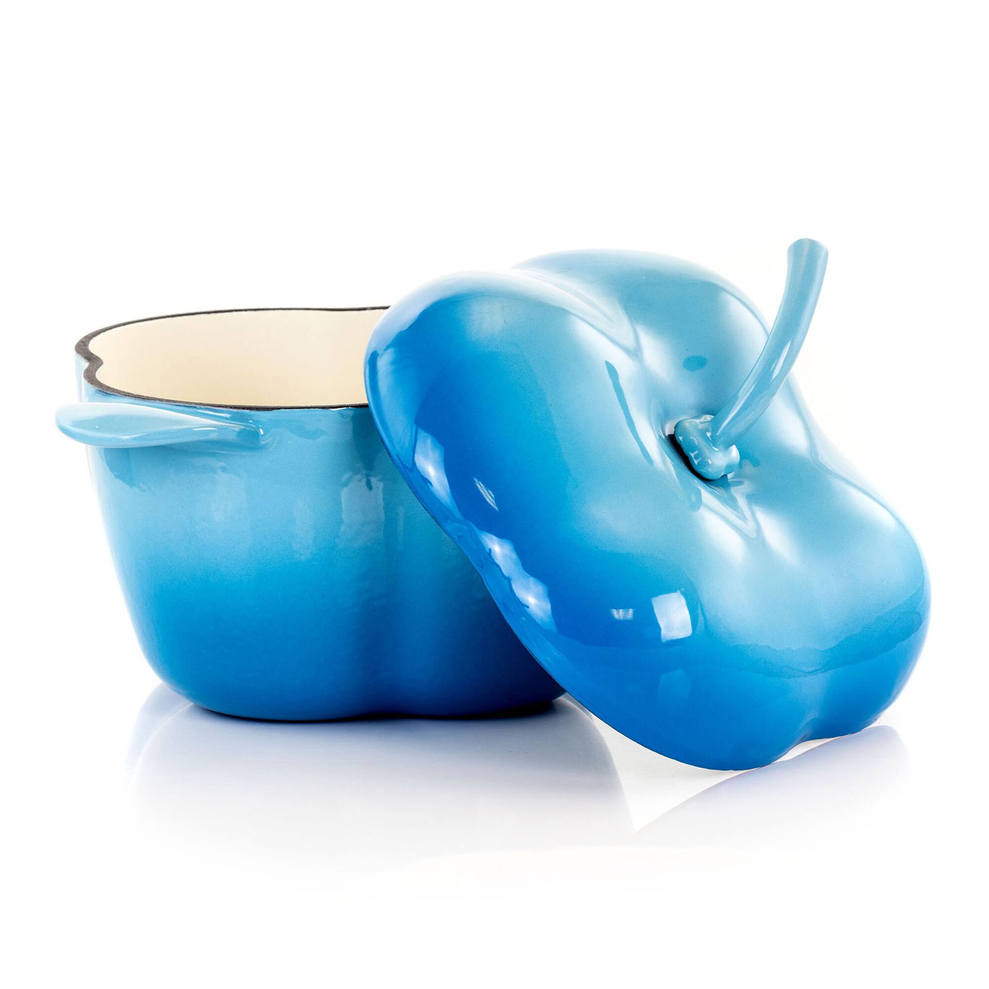 MegaChef 3qt. Blue Pepper Shaped Enameled Cast Iron Casserole
